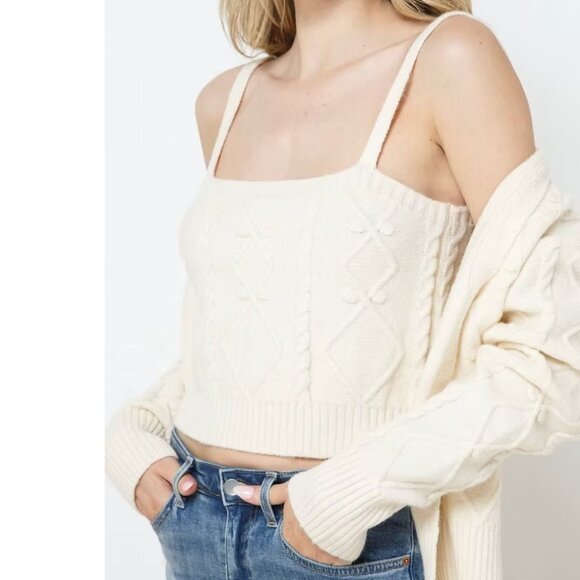Floral Blooming Tops - Floral Blooming Tank Top ONLY Cream Sweater Knit Med